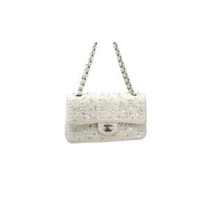 Chanel rain drop white tweed sequin double flap